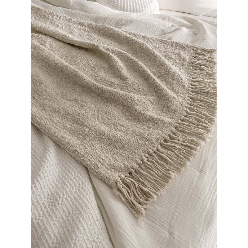 Cozy Hand Woven Throw Blanket, Beige