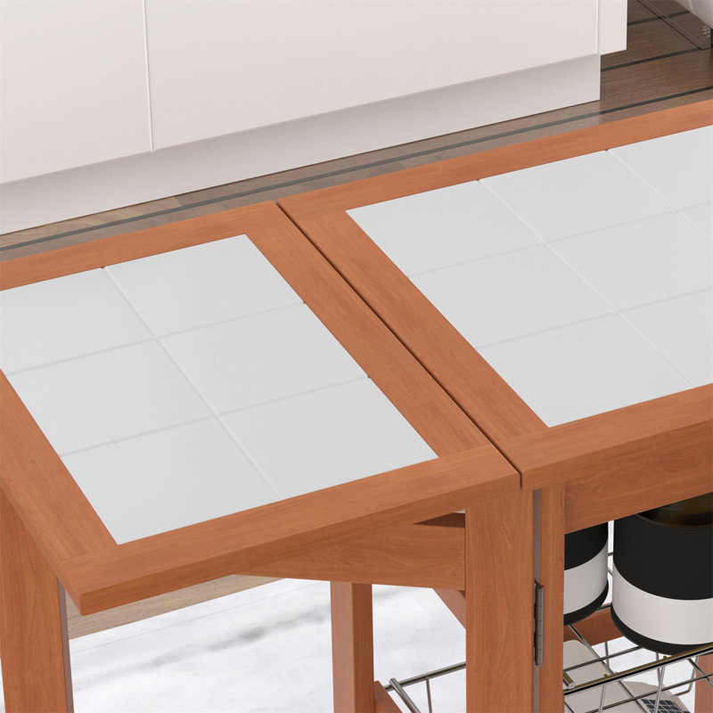 Îlot de cuisine 37 po en bois moderne avec abattant, chariot à roulettes et panier de rangement