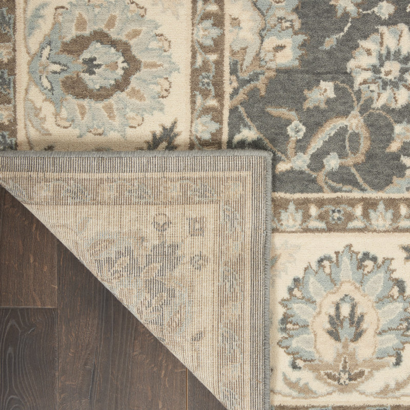Tapis rond gris en laine à motif oriental Isadora, Rectangle 2 pi 6 po x 4 pi 3 po