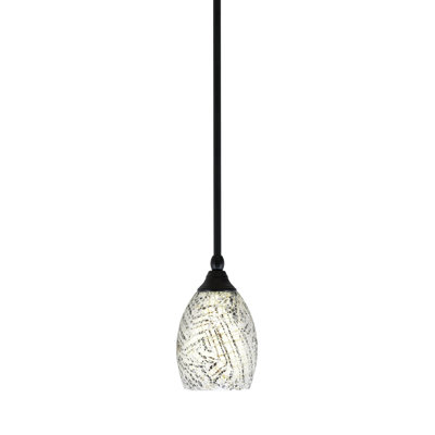 Stem Hung Mini Pendant Shown In Matte Black Finish With 5" Natural Fusion Glass