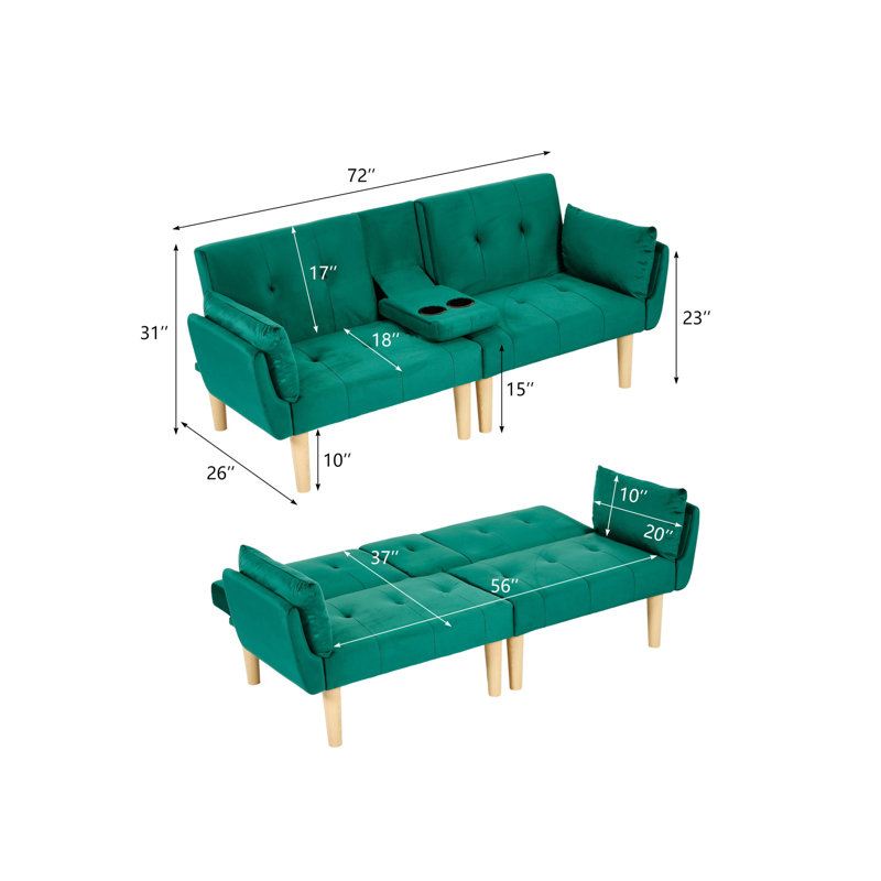 Canapé-lit futon Allen de 82 po en velours capitonné, Vert, Naturel