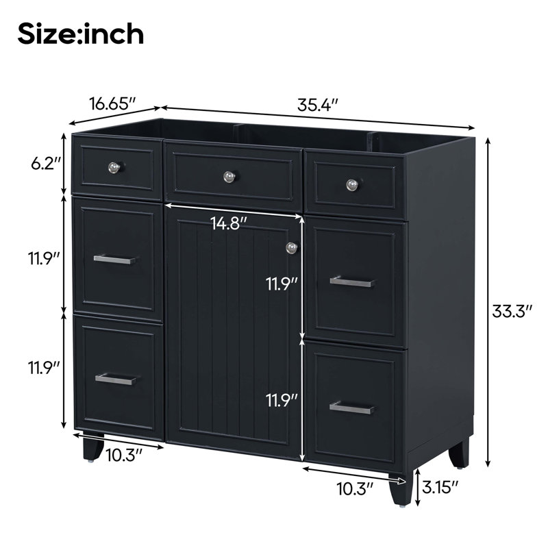 [Cabinet seulement] Meuble-lavabo 36 po, Noir, noir, noir, noir