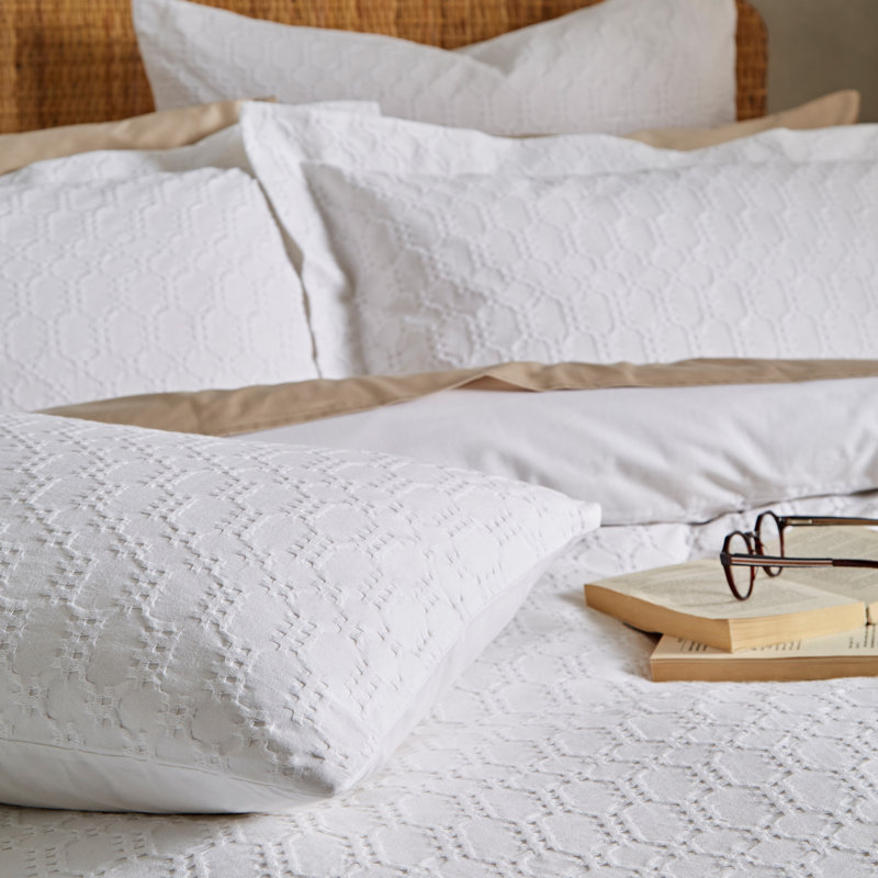 Waffle Cotton Circle 100% Cotton Duvet Cover Set with Pillowcases, Single Duvet Cover + 1 Standard Pillowcase, White