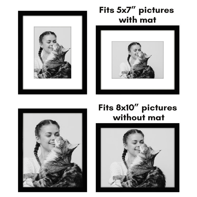 Bulovka 5 Pack Gallery Wall Frames With Mat, Collage Picture, Black, 8" x 10", 5" x 7"