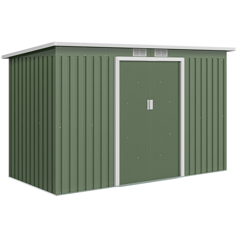 Outsunny 9ft x 4ft Metal Garden Shed Waterproof Light Green