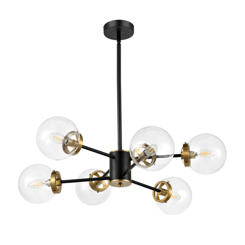 Dilley 6 - Light Dimmable Sputnik Modern Linear Chandelier, Transparent, Black
