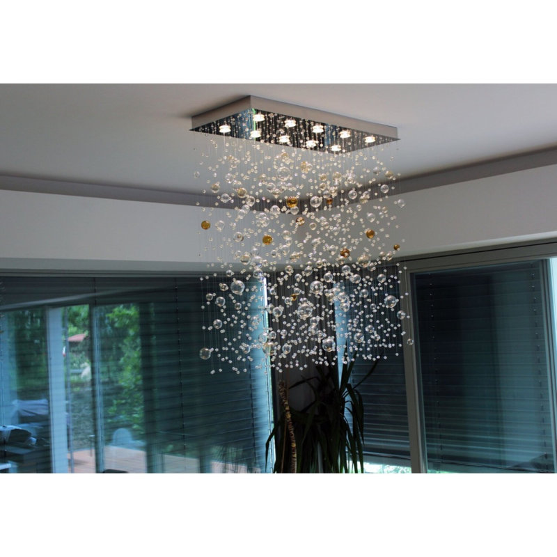 Lustre en cristal Orbis clair, H 40 po x l 15 po x P 50 po, Or mat, Cognac