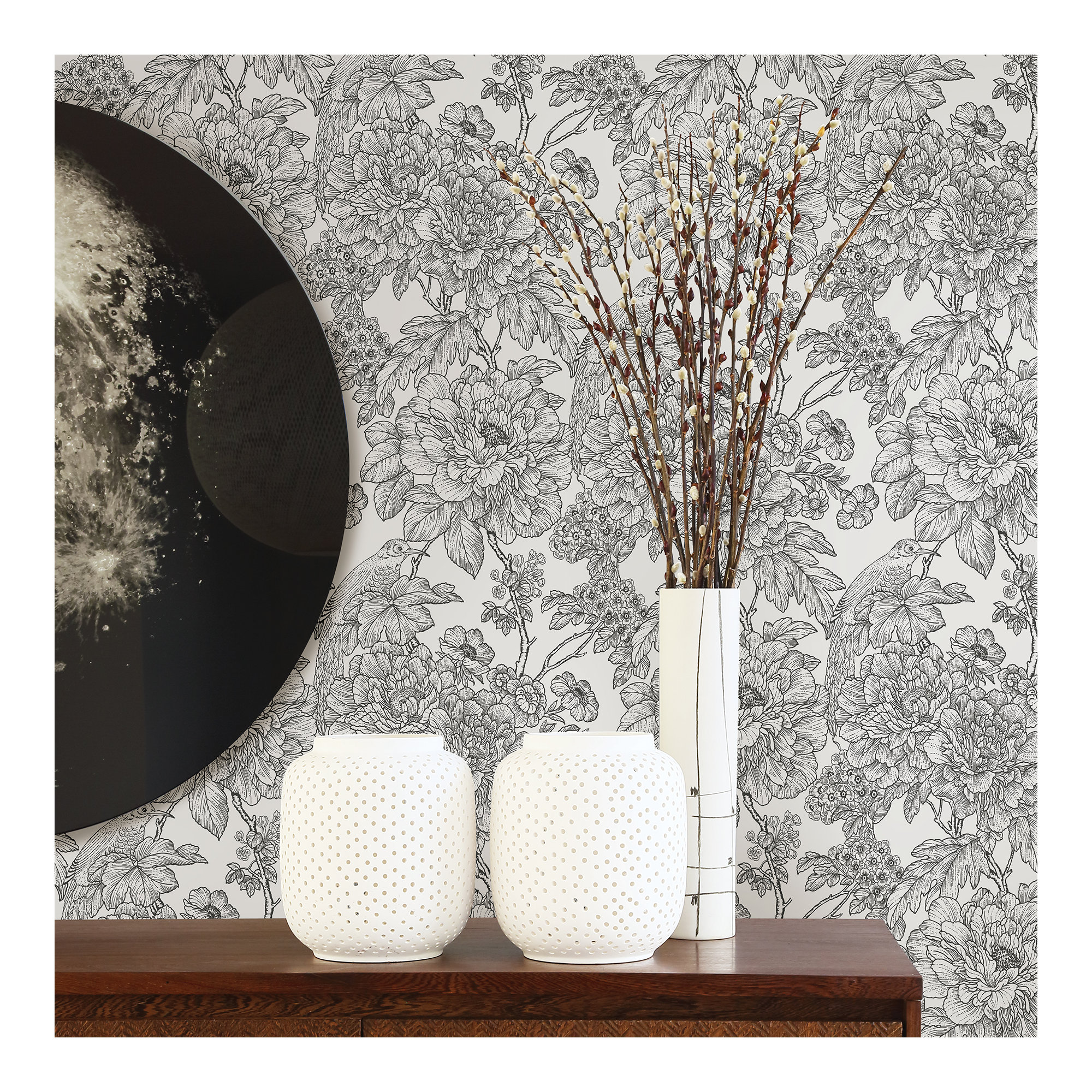 Viola Floral Wallpaper, Black