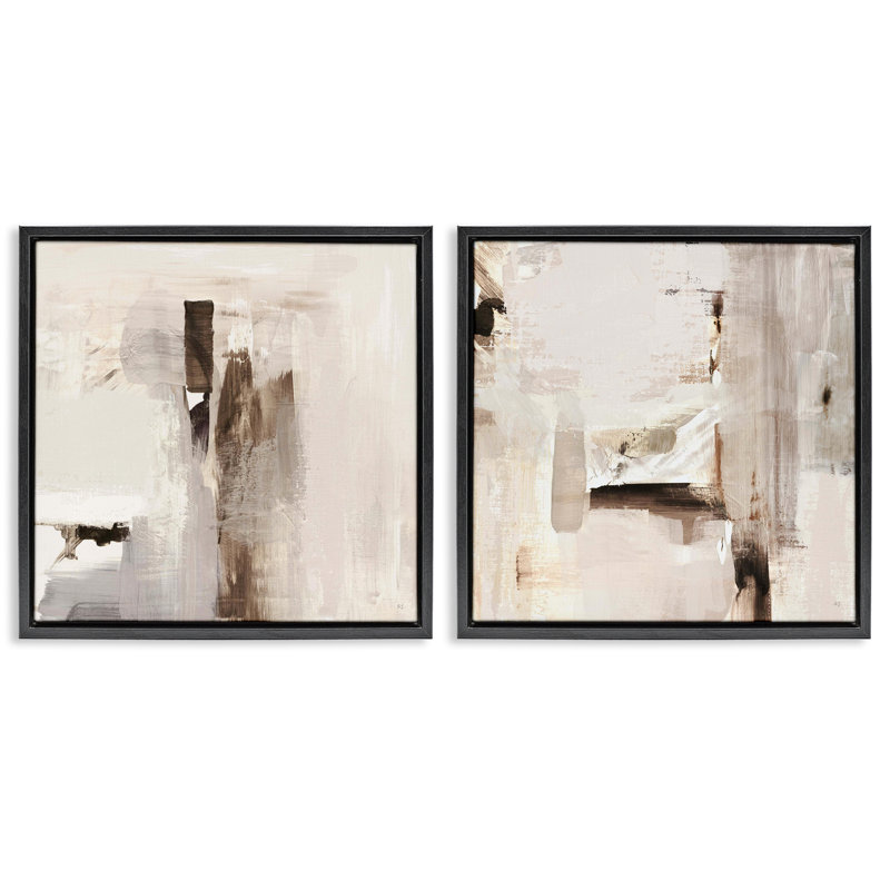  «Neutral Forms on Beige», ensemble de 2 toiles flottantes encadrées par Susan Jill, H 25 po x l 25 po