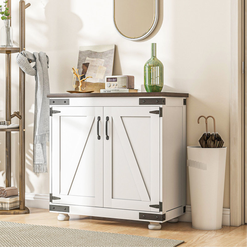 Buffet de rangement moderne, armoire avec tablette et porte réglables, brun blanc patiné pour tablette de porte de grange, armoire, l 31,1 po x P 15,4 po
