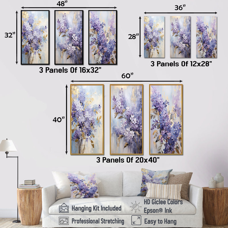 Ensemble de salon mauve et lilas pastel lilas - lilas, Cadre flottant noir, H 28 po x l 36 po