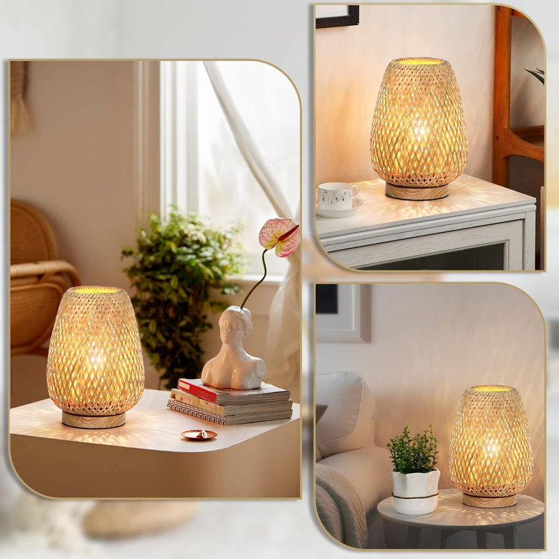 Dimmable Boho Woven Rattan Table Lamp