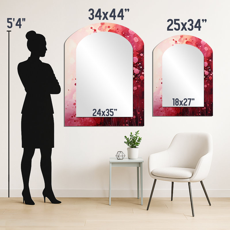 Crimson Reverie - grand miroir mural asymétrique paysager, rouge, 43 po x 33 po