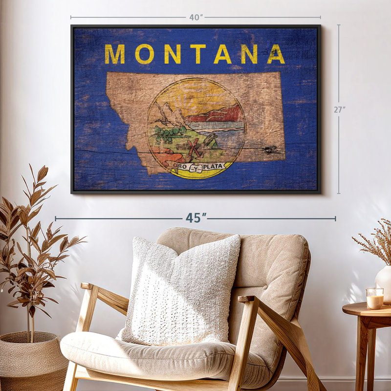State Map Over Montana Flag Canvas Print, 27" H x 40" W