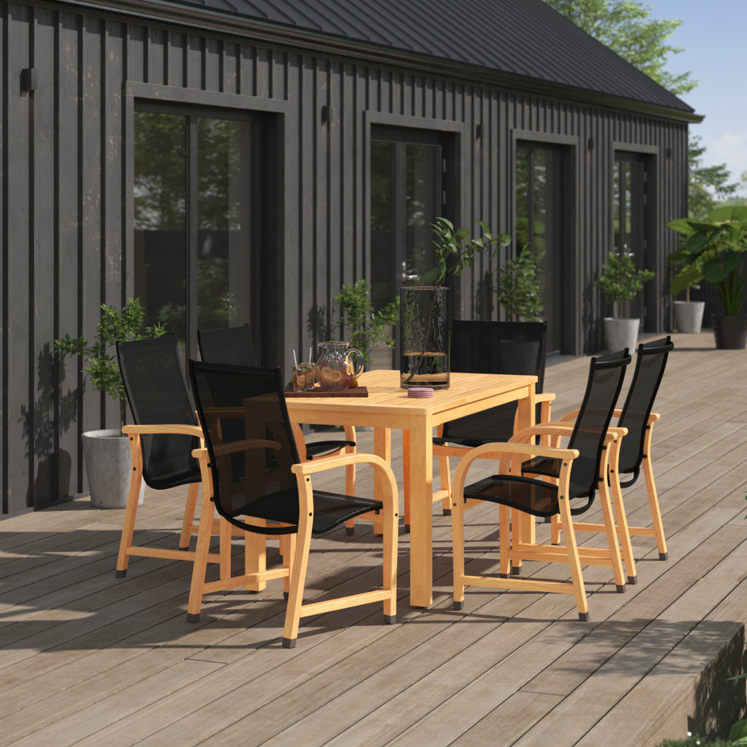 Alyisa Beach 7 Piece Teak Finish Outdoor Furniture Dining Set Lark Manor™