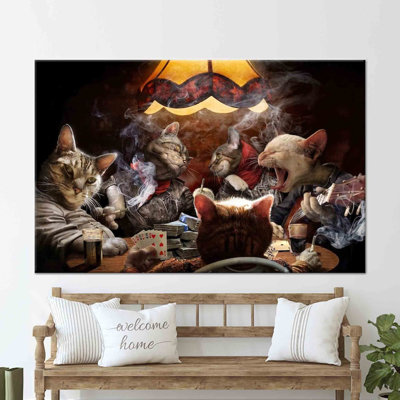 Abstract 3D Art of Cats Playing Cards - Modern Game Room and Man Cave Decor