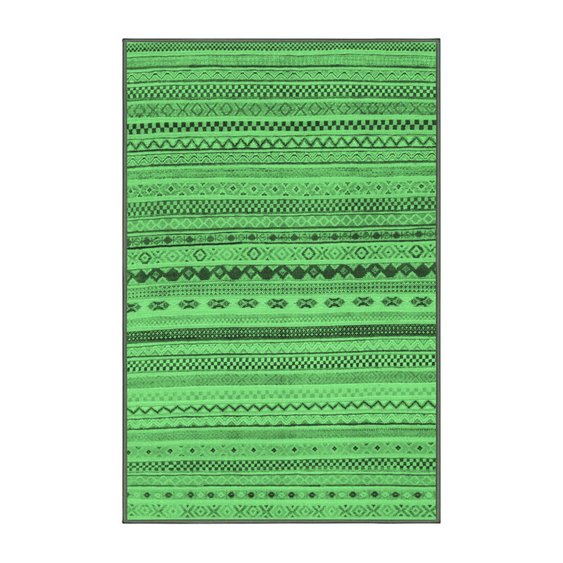 Tapis lavables à la machine à motif abstrait vert émeraude 2259, Rectangle 7 pi x 9 pi