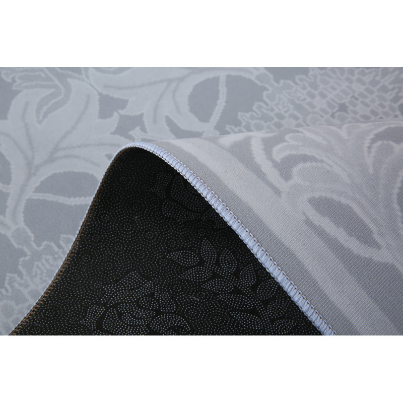 Gray William Morris Machine Washable with Built-in Padding Non-Slip Backing, Rectangle 6' x 9'
