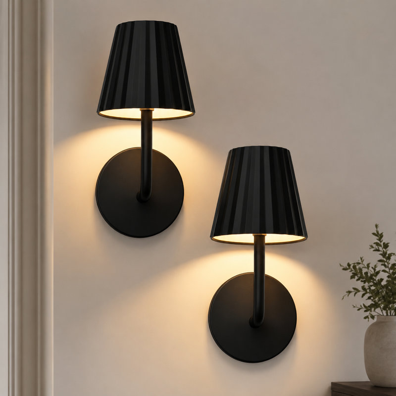 Rechargeable Wall Lights with Pleated Shades & Remote, Set of 2, 2