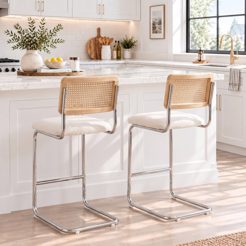 Tabouret de comptoir rembourré 25,4 po Marlow, Blanc/chrome, 2, Tabouret de comptoir (siège d'une hauteur de 25,4
