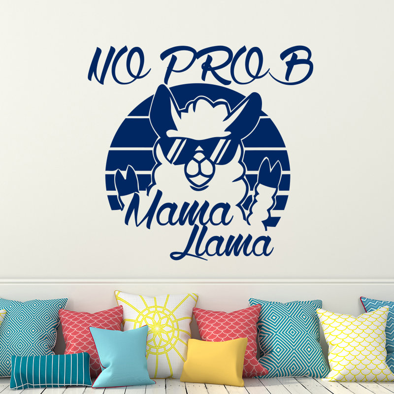 Décalcomanie murale "no prob maman llama", Bleu foncé