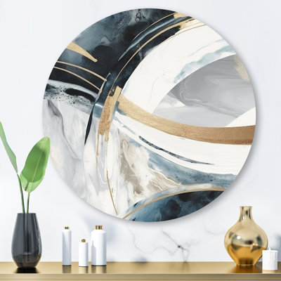 Fusion de marbre noir et or noir - art abstrait rond en marbre sur métal