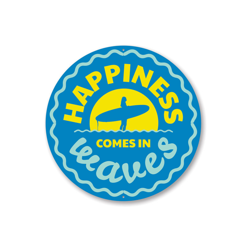 Panneau «Happiness Comes in Waves» en aluminium, H 18 po x l 18 po x P 0,06 po