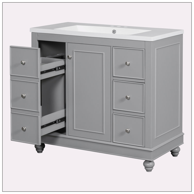 Meuble-lavabo de salle de bain - 36 x 18 x 34 pouces, Gris