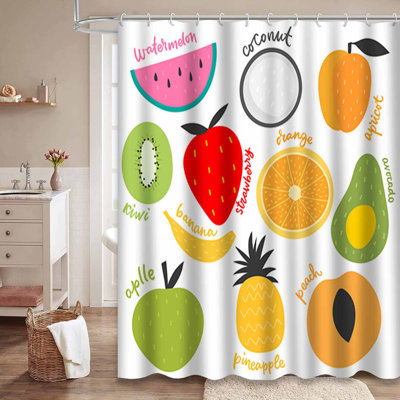 Waterproof Kids Abstract Fruit Fun Shower Curtain with 12 Hooks
