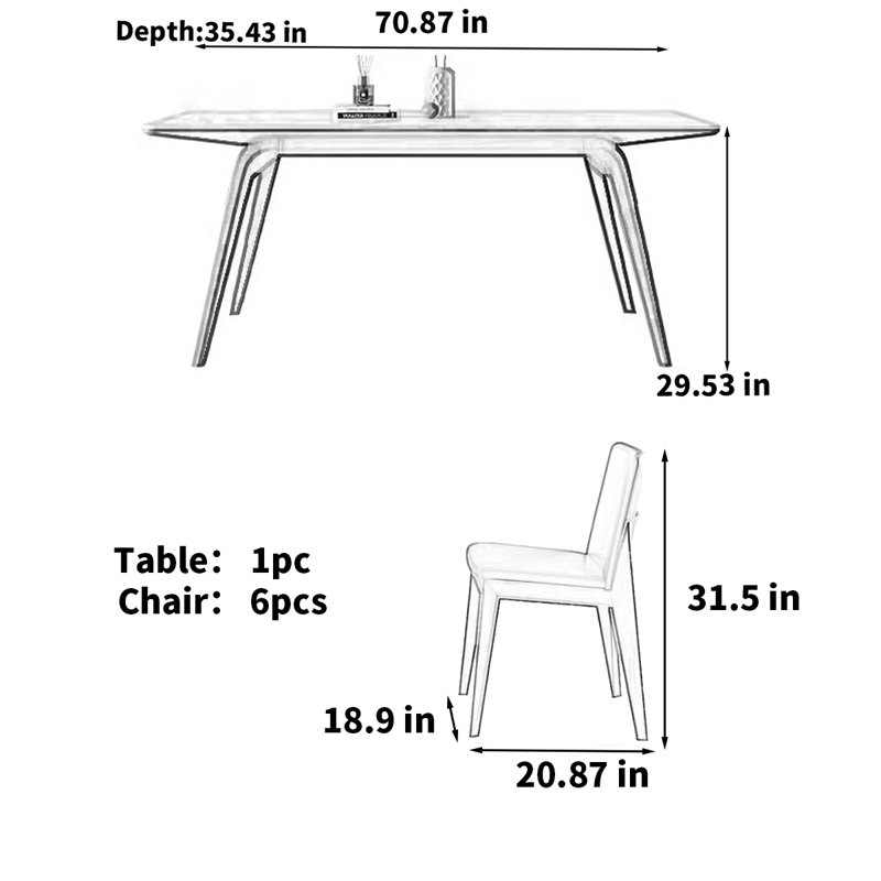 Simple rectangular solid wood legs rock table, 29.53"H x 70.87"L x 35.43"W