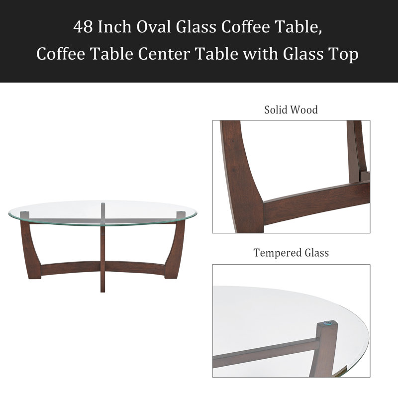 Table basse 48 po ovale en verre, table basse centrale avec plateau en verre, petite table basse pour le salon, le bureau et l’appartement