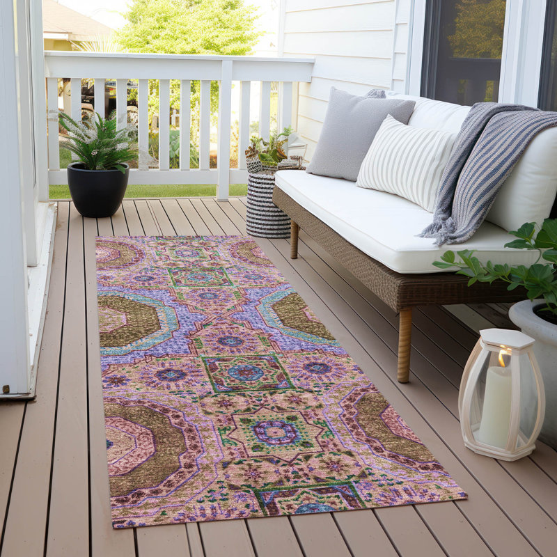 Machine Washable Indoor/Outdoor Xhevrie Pink Rug, Runner 2'3" x 7'6"