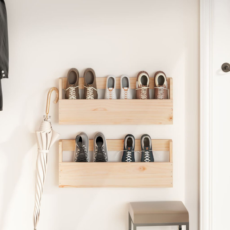 Bowmin Wall-mounted Shoe Racks Shoe Storage Shoe Shelf 2 pcs Solid Wood Pine, Brown
