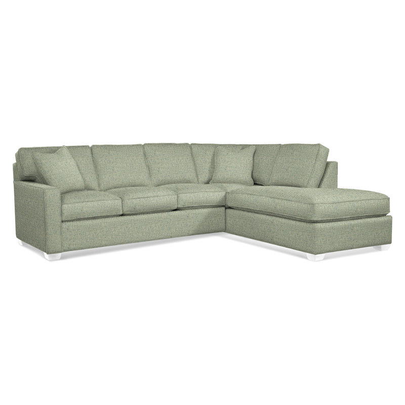 Ellora Upholstered Chaise L-Sectional, Frost White, Right Hand Facing, Green Performance Fabric; 0851-54