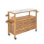 Chariot de bar extérieur en bois d'acacia avec comptoir à effet marbre, armoires et roulettes verrouillables