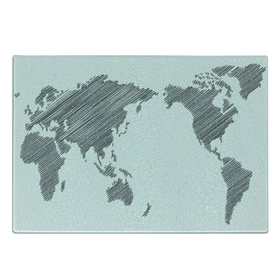 Ambesonne World Map Tempered Glass Cutting Board Sketchy Continents Charcoal Grey White