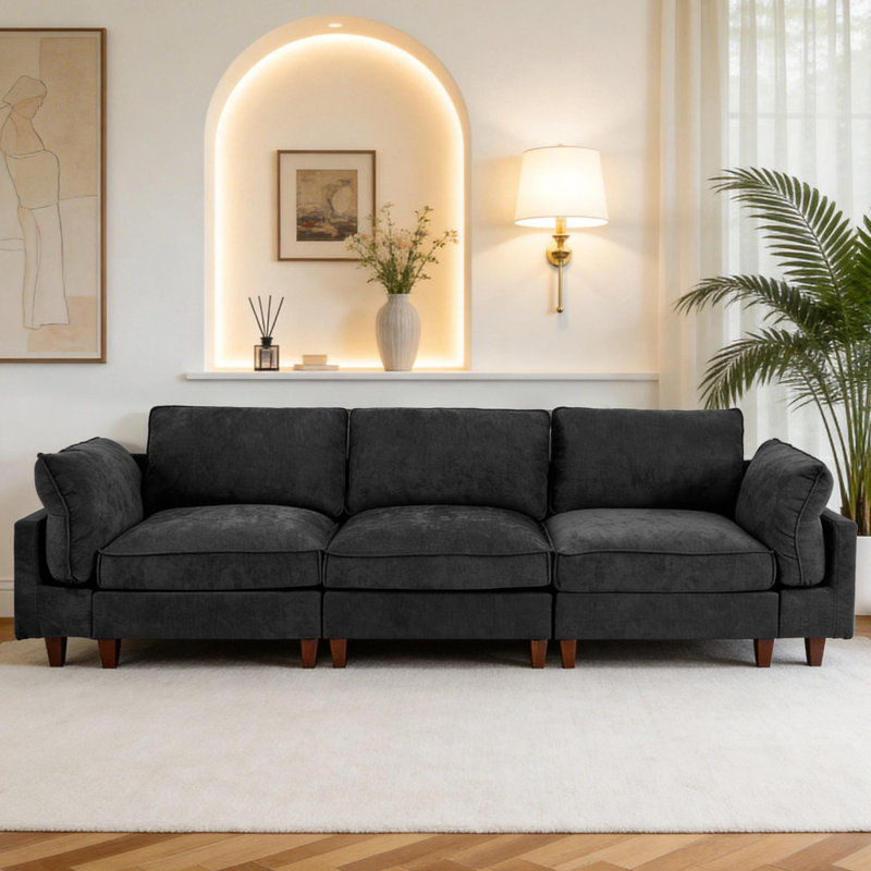 Canapé modulaire en tissu 3 pièces, Tissu noir