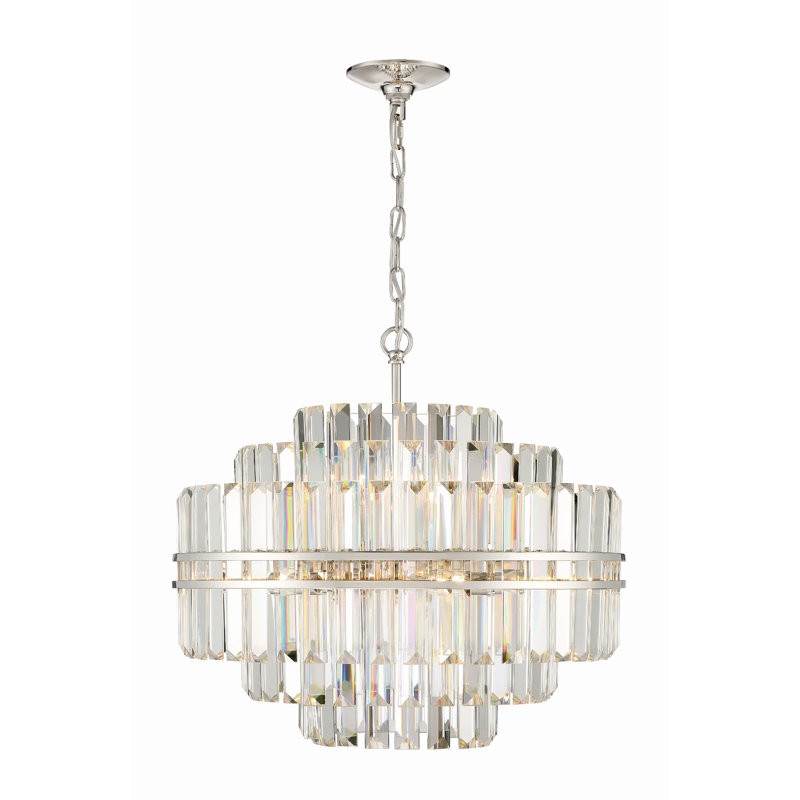 Polished Nickel and Crystal 12-Light Tiered Chandelier