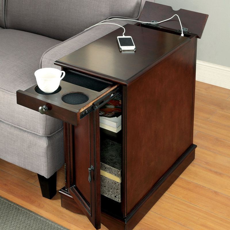 Abrahamson Drum End Table with Built-In Outlets, Cherry