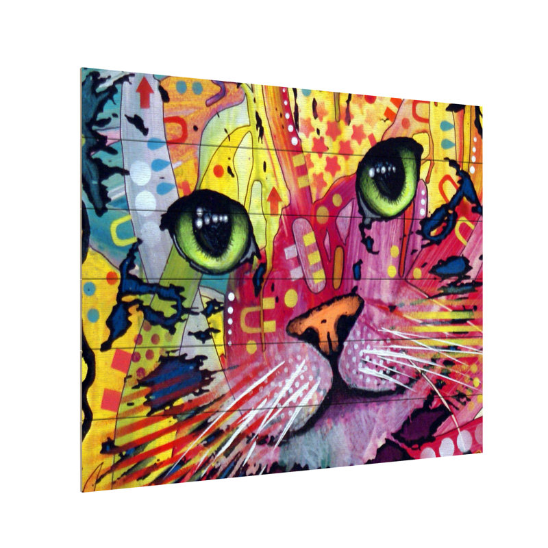 Impression « tilt cat », H 18 po x l 22 po x P 0,5 po, Latte en bois