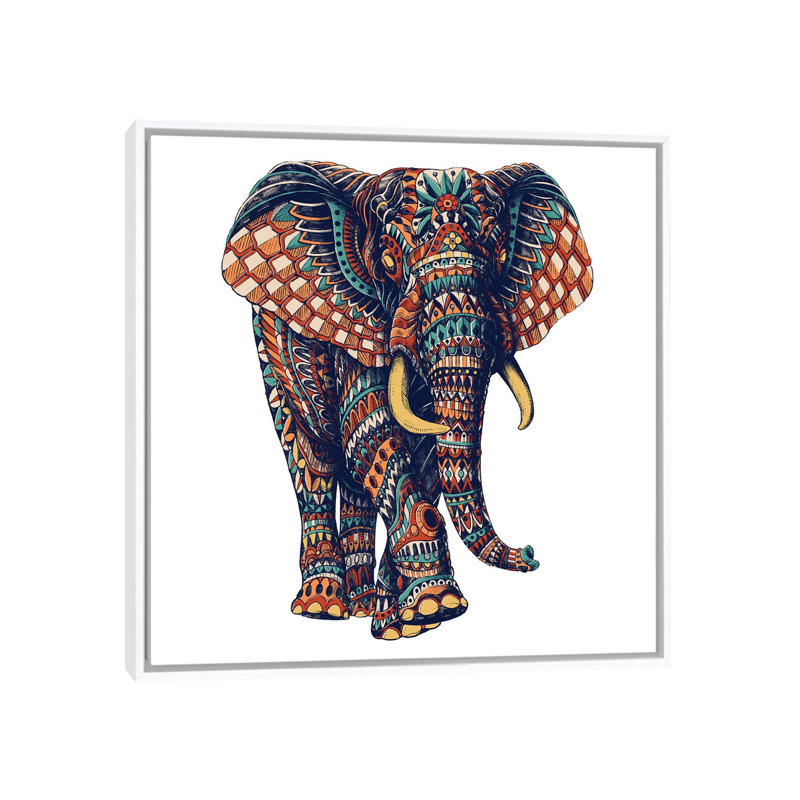 Ornate Elephant III In Color II by Bioworkz - Print on Canvas, White Framed, 93.98 cm H x 93.98 cm W
