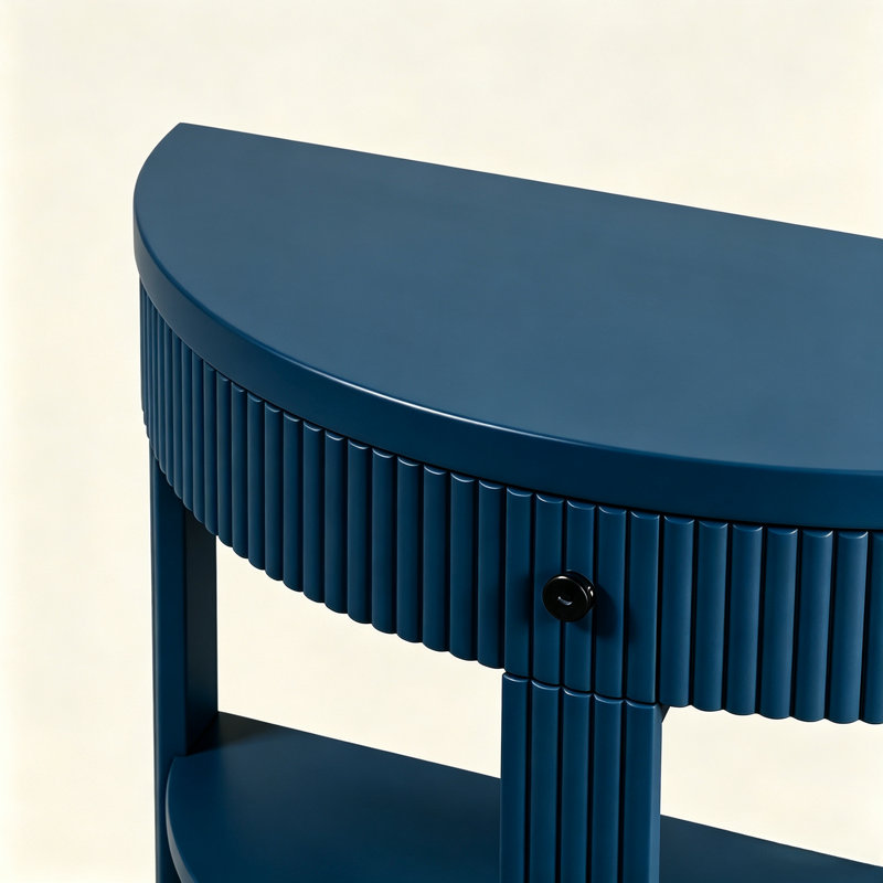 Console élégante en demi-lune avec tiroir et 2 étagères pour l'entrée, le couloir et le salon, Marine