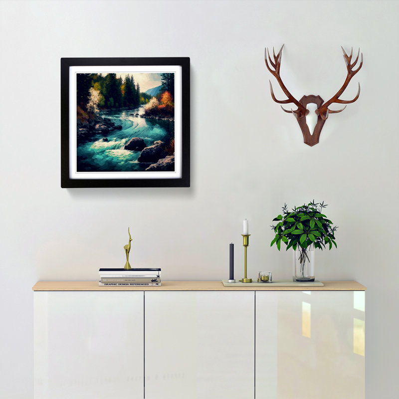 River Impressionism - Single Picture Frame Print on Wood, Black