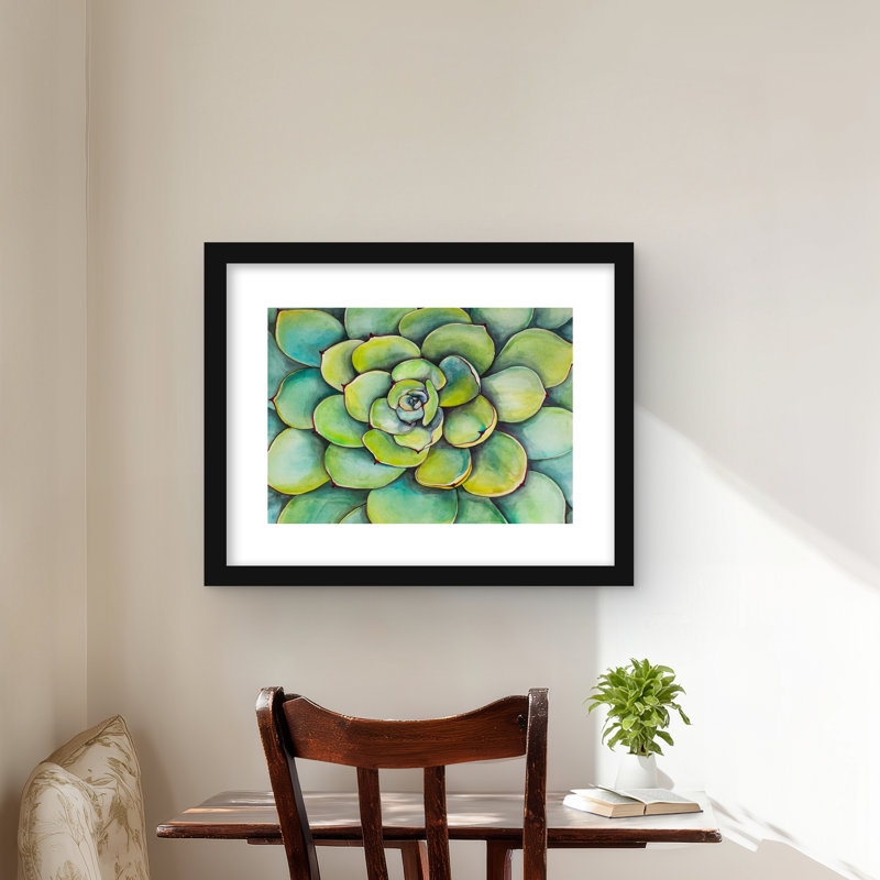 «Watercolor Succulent Plant - Green Best S Suners», reproduction encadrée