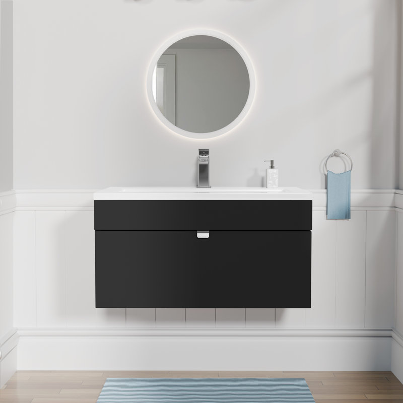 Meuble-lavabo mural moderne de 30 po de la collection Loft - poignées noires / chromées, 30", Noir / chrome