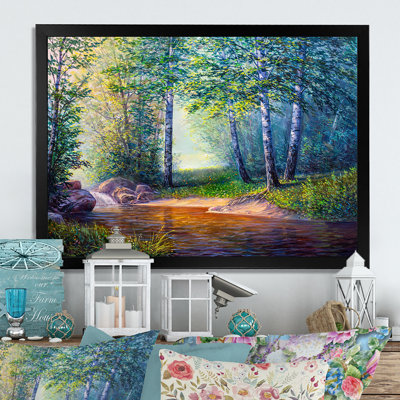 «Summer Scenery Of A Forest River II», art mural traditionnel sur toile