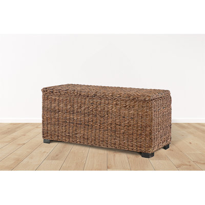 Coffre de rangement en rotin tissé avec cadre en bois massif et accents de feuilles de bananier