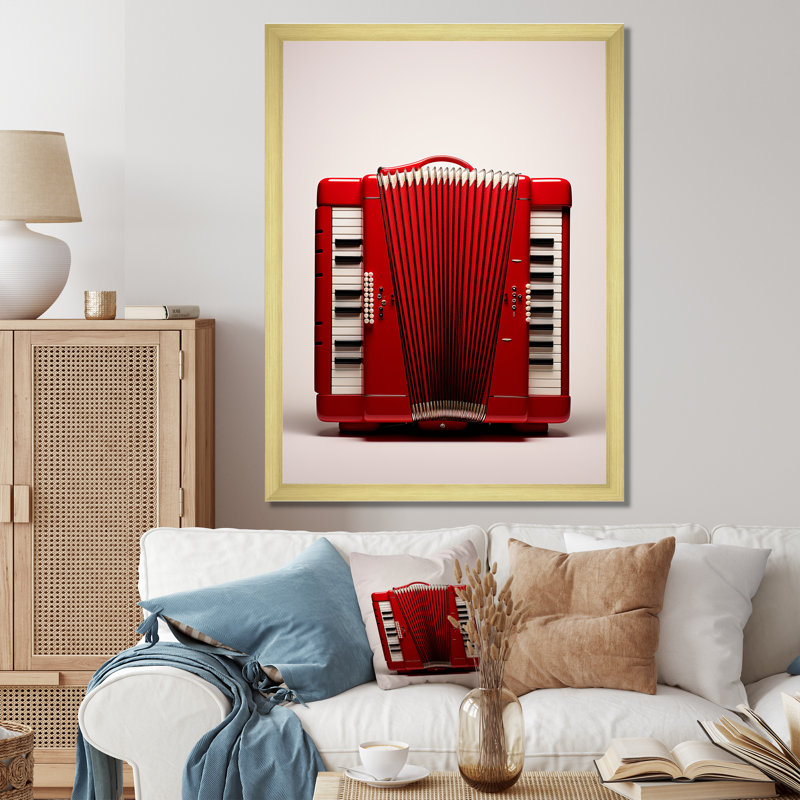 «Music Accordions Accord Classic Red I» sur toile, Cadre doré simple, H 20 po x l 12 po x P 1 po