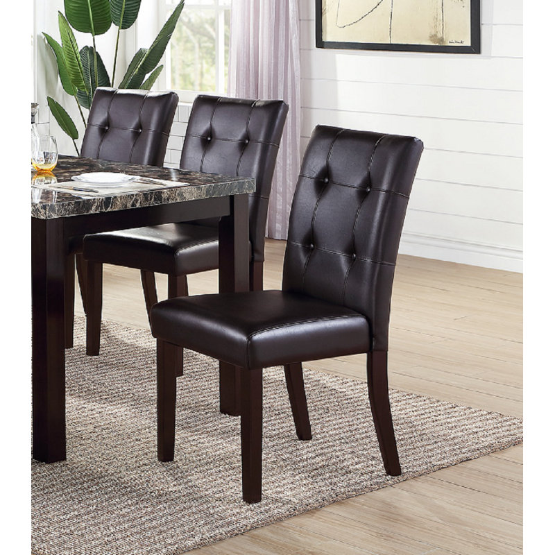 Tufted Faux Leather Upholstered Side Chair, Dark Espresso