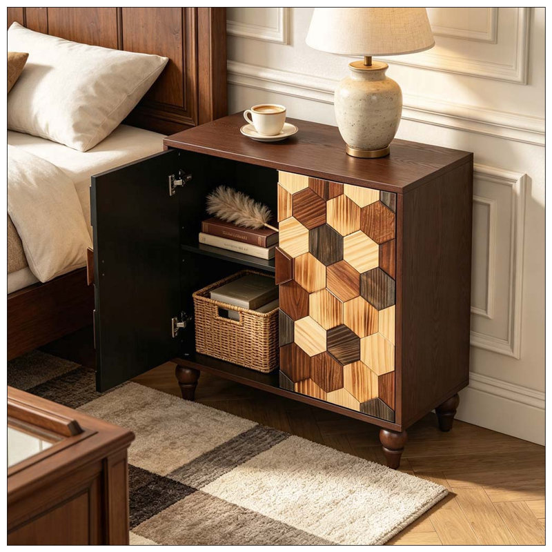 Buffet 30,31 "avec motif en nid d'abeille, armoire d'appoint moderne, Marron antique
